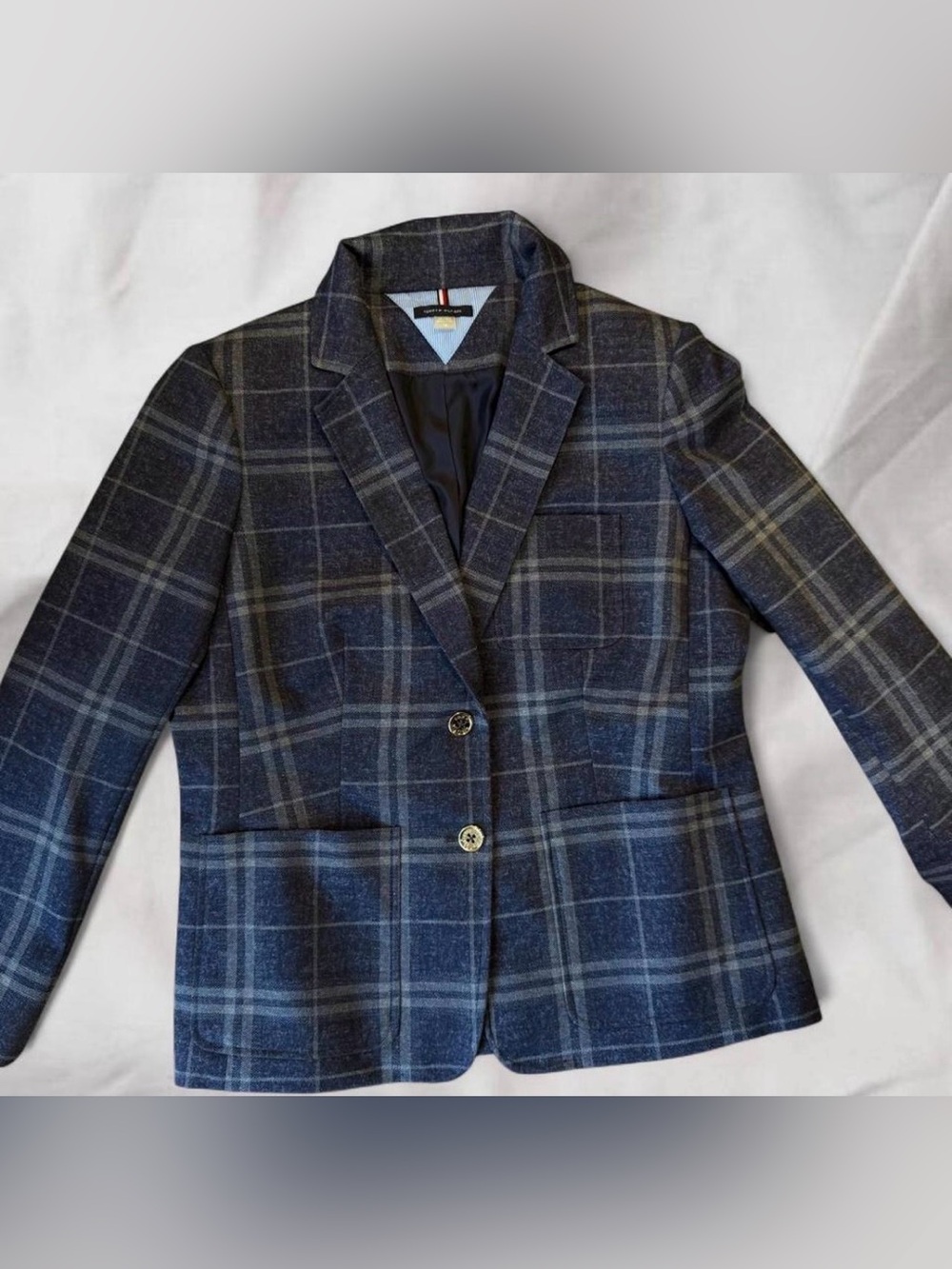 Tommy Hilfiger Navy Plaid Two-Button Blazer